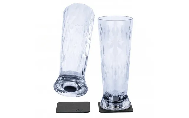 Silwy Magnetic Plastic Beer Glasses With Nano-gel Coasters - Set Of 2