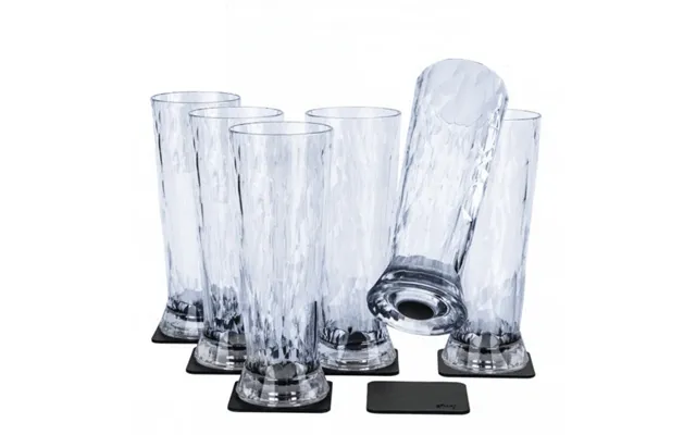 Silwy Magnetic Plastic Beer Glasses With Nano-gel Coasters - Set Of 6