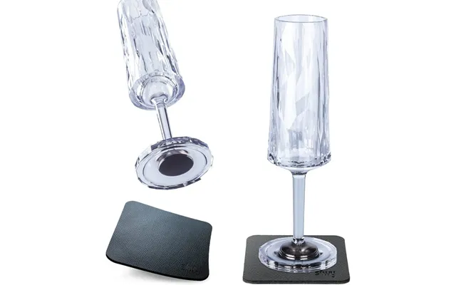 Silwy Magnetic Plastic Champagne Prosecco Glasses With Nano-gel Coasters - Set Of 2
