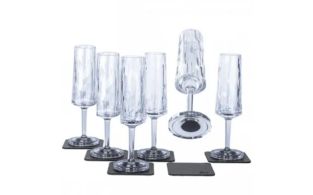 Silwy Magnetic Plastic Champagne Prosecco Glasses With Nano-gel Coasters - Set Of 6