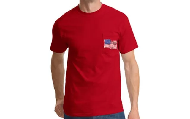 American Patriotic T-shirt Usa Waving Flag Embroidered Patch Pocket Print Red