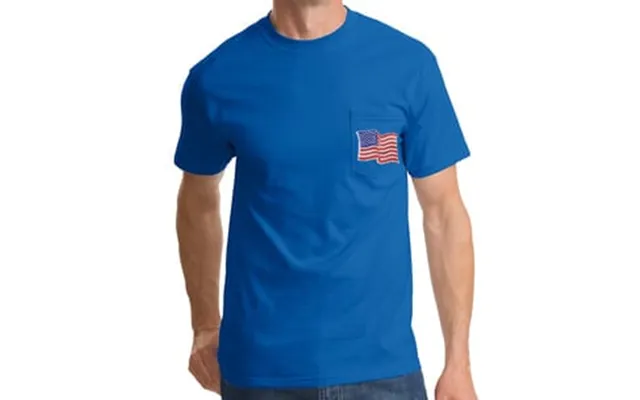 American Patriotic T-shirt Usa Waving Flag Embroidered Patch Pocket Royal