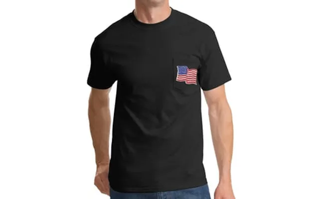 American Patriotic T-shirt Usa Waving Flag Embroidered Patch Pocket Tee Black