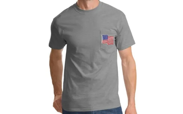 Patriotic American Shirt Usa Waving Flag Embroidered Patch Pocket Print Heather