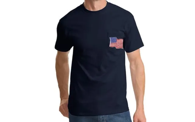 Patriotic American T-shirt Usa Waving Flag Embroidered Patch Pocket Navy Blue