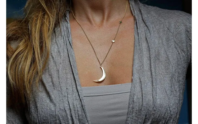 14k Gold Crescent Moon Necklace With Bohemian Stars - 18k Rose Gold