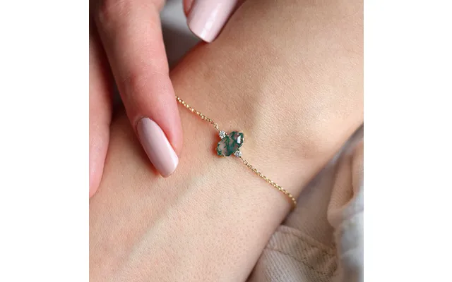 Hayley Hexagon Moss Agate Bracelet With Diamonds - 18k Yellow Gold