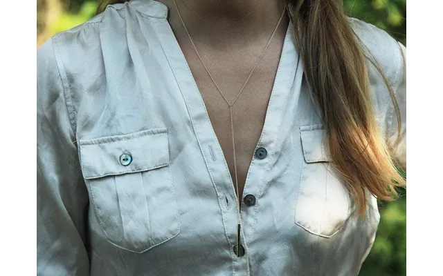 Lariat Y Necklace With Gold Drop Bar - 18k Yellow Gold