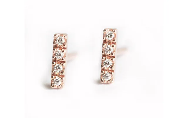 Simple Dainty Line 14k Gold Bar Pave Diamond Stud Earrings - 14k Yellow Gold