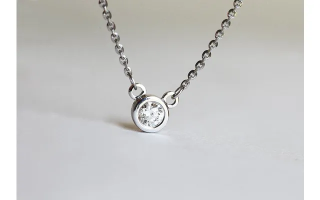 Small Solitaire White Diamond Bezel Necklace - 14k Yellow Gold