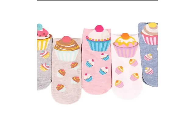 Anyfootwear 5 Pairs One Size 5-9 Multicolor Cake Summer Invisible Female Fashion Casual Cute Cartoon Short Cotton Ladies