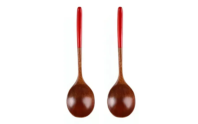 Anygleam Brown Red 2pcs Wooden Ramen Spoon Long Kitchen Tableware