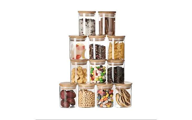 Anygleam Condiments Container 12pcs Glass Jar Storage With Airtight Wooden Lids Canister