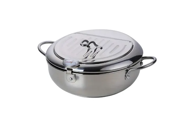 Anygleam Frying Pan Silver Stainless Steel Thermometer Kitchen Utensils Tempura Fryer Pan Temperature Control Fried Cook