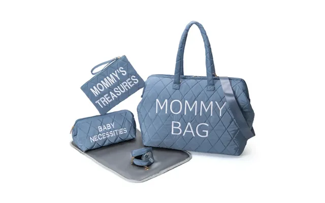 Anymom Mommy Diaper Bag Blue Handbag 5 Pcs Set With Portable Changing Pad Adjustable And Removable Strap Diamond Pattern