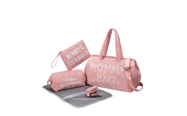Anymom Mommy Diaper Bag Pink Handbag 5 Pcs Set With Portable Changing Pad Adjustable And Removable Strap Diamond Pattern