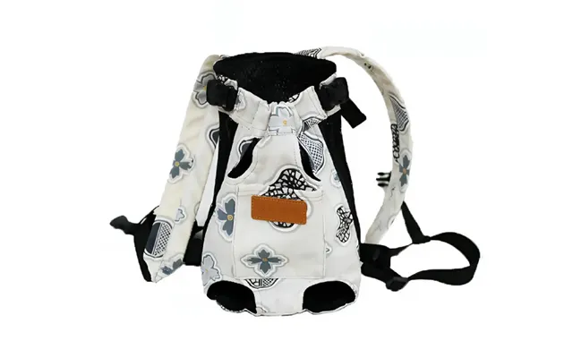 Anypet Small Gray Flower Print Denim Pet Carrier Backpack Breathable Travel Bag With Pockets For Small Pets