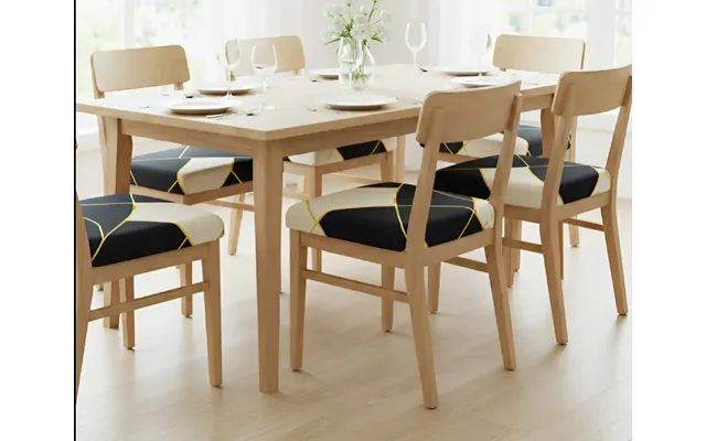 Anyseat Black And White Gold Linear Print Chair Cover Stretch Washable Removable Seat Cover For Dining & Kitchen