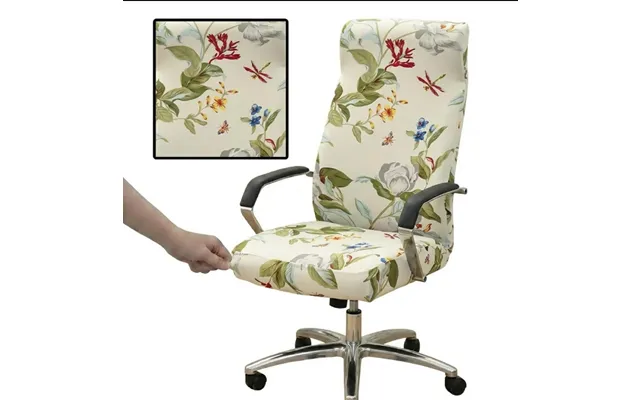 Anyseat Office Chair Cover White Leafy Design - Medium Size