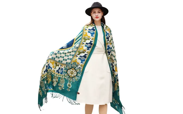 Anyyou 100% Merino Wool Blue Biege Silk Satin Large Winter Scarf Pashmina Shawl Bandana Perfect For Women Ladies Fashion
