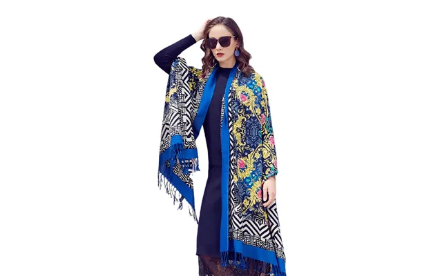 Anyyou 100% Merino Wool Blue Black-white Silk Satin Large Winter Scarf Pashmina Shawl Bandana Perfect For Women Ladies F
