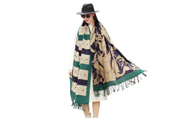 Anyyou 100% Merino Wool Green Archeologic Silk Satin Large Winter Scarf Pashmina Shawl Bandana Perfect For Women Ladies 