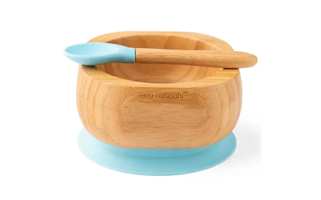 Bamboo Baby Suction Bowl And Spoon Set - Blue