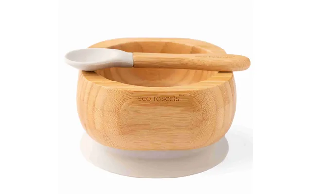 Bamboo Baby Suction Bowl And Spoon Set - Grey