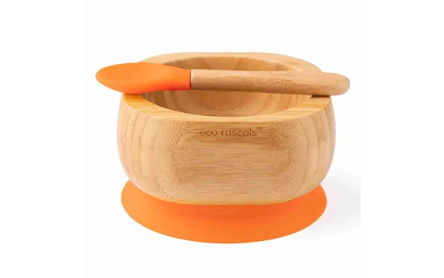 Bamboo Baby Suction Bowl And Spoon Set - Orange
