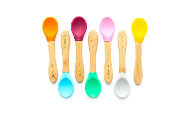 Best Bamboo And Silicone Spoon Set - Yellow, Blue, Red