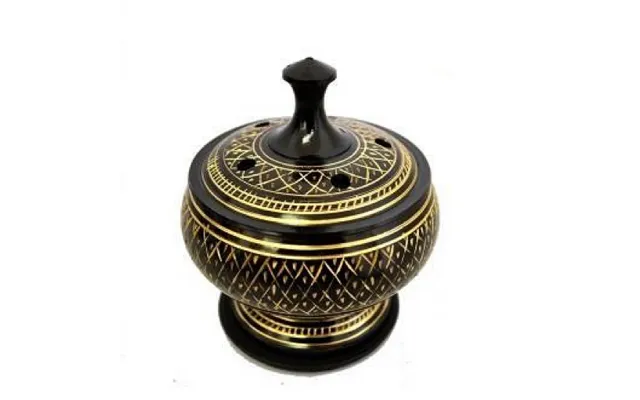Black Carved Brass Burner With Lid