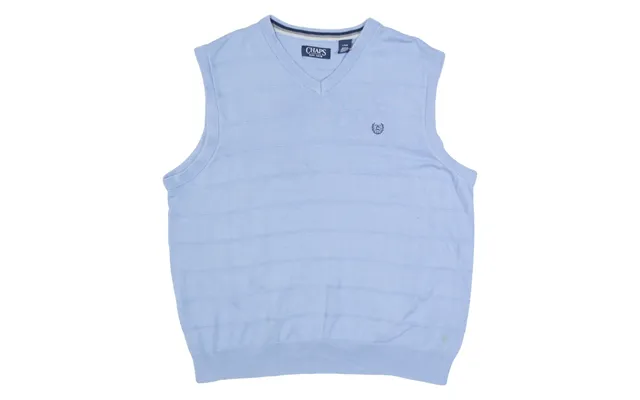 Chaps Mens Patterned Vest Blue Striped V-neck Tight Knit Sleeveless L