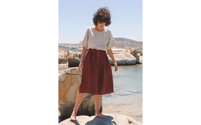 Daisy Linen Skirt With Buttons In Terracotta Size S