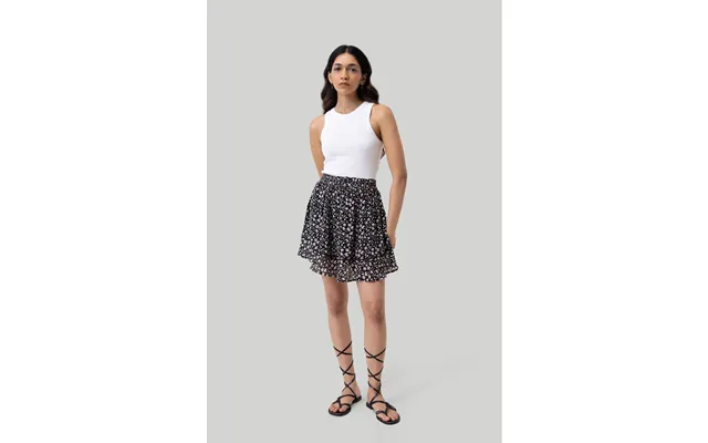 Drawstring Short Skirt In Black Floral - Monochrome Medley L