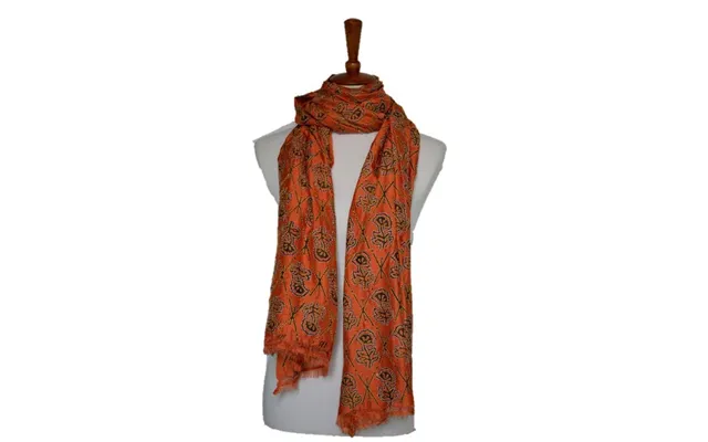 Embroidered Floral Silk Shawl - Orange