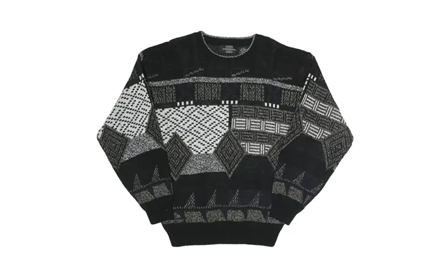 Expressions Mens Black Grey Patterned Acrylic Jumper Crew Neck L Casual Comfort