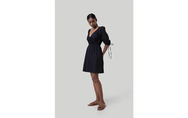 Gathered Elbow Sleeve Short Dress In Black Color Black Size M
