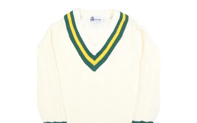 Gunn & Moore Mens Cream Green & Yellow Classic Jumper V-neck Cable Knit L