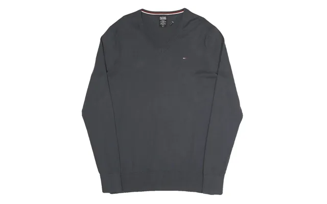 Hilfiger Denim Mens Black V-neck Plain Cotton Blend Jumper Xl Classic Knitwear