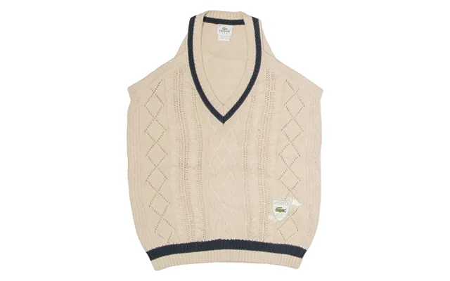 Lacoste Mens Vest Beige V-neck Cable Knit Sleeveless Wool L
