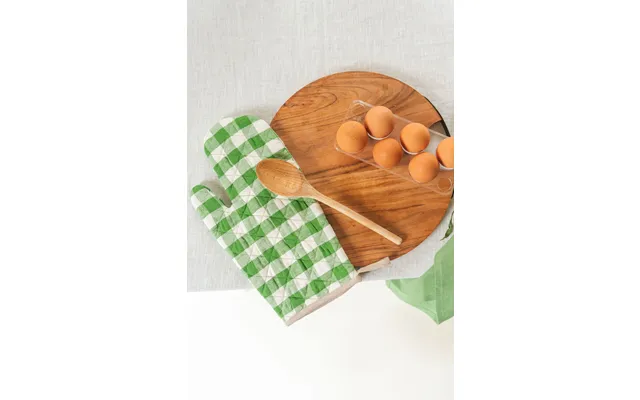Linen Oven Mitt In Green Gingham