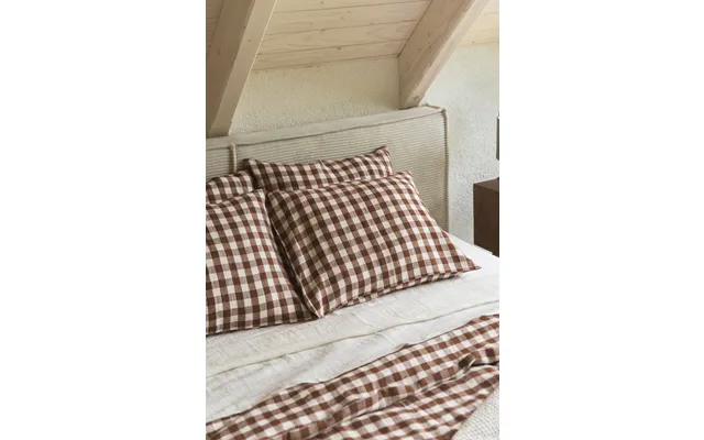 Linen Pillowcase In Mocha Gingham Size Big Deco