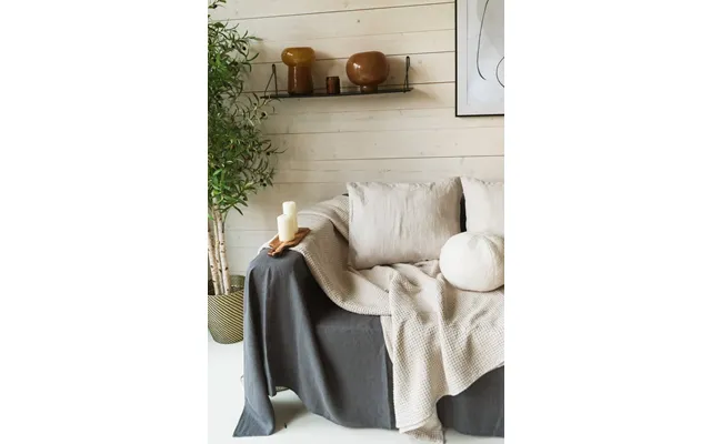 Linen Waffle Bed Throw In Cream - 53x81 135x205cm