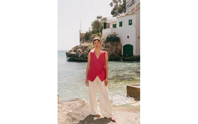 Lydia Classic Wide Linen Pants In White Size Xl