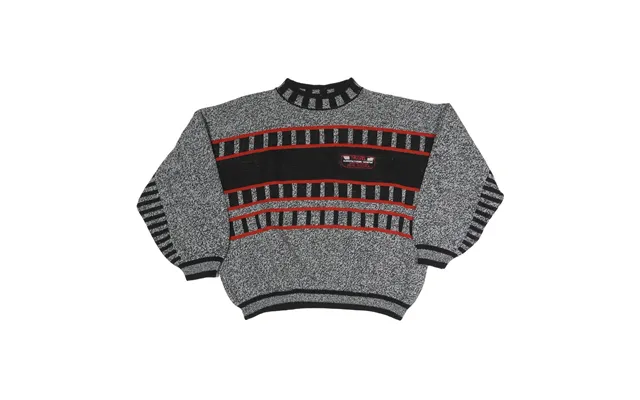 Mens Grey Black & Red Patterned Acrylic Classic Pullover Jumper M