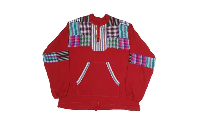 Mens Red Patterned Pullover Jumper Cotton Blend Xl Patchwork Crew Neck Relaxed