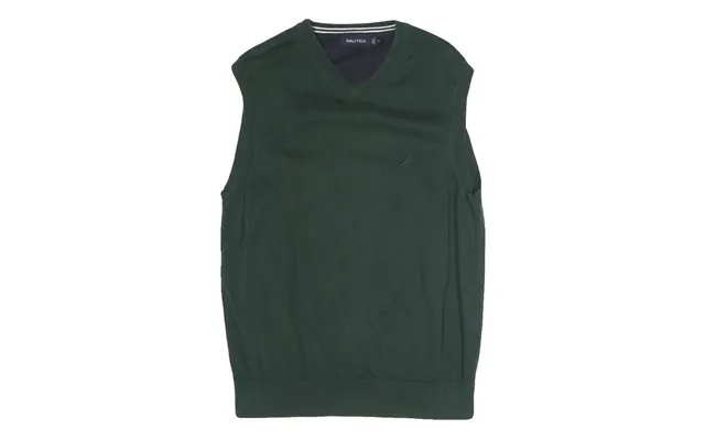 Nautica Mens Green Plain Pullover Jumper V-neck Basic Knit M Cotton Blend