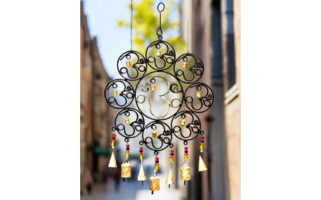 Om Brass Bells With Glass Beads Wall Hanging