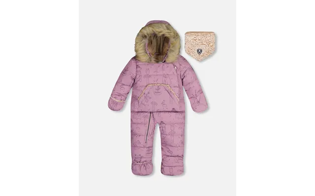 One Piece Baby Car Seat Snowsuit With Lilac Forest Friends Print - 3m