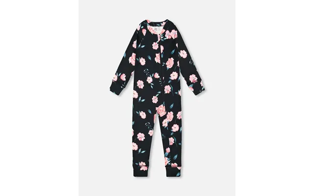 One Piece Black Thermal Underwear Set With Rose Print - 10
